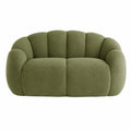 Sofá de 2 plazas tapizado en tejido bouclé color verde oliva diseño redondeado 160 cm x 85 cm x 70 cm