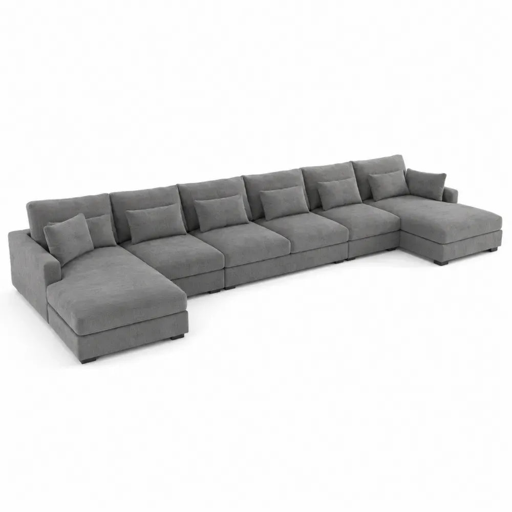 Sofá modular en U tapizado en tejido de poliéster gris con doble chaise longue 300 x 200 x 85 cm
