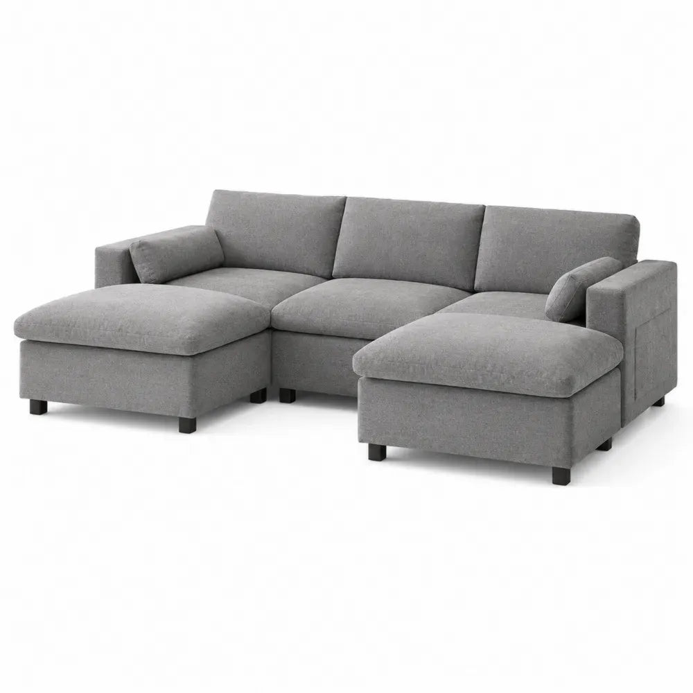 Sofá modular en L con chaise longue y almacenamiento tejido de poliéster color gris 260 cm x 160 cm x 85 cm