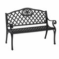 Banco de exterior de 2 plazas de acero con asiento rectangular respaldo de rejilla y brazos curvos negro 120 x 55 x 85 cm