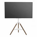 Soporte de TV trípode con estante de madera MDF y superficie efecto mármol acero negro 120 cm x 40 cm x 130 cm color blanco madera natural negro