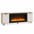 Mueble para TV con chimenea eléctrica integrada de MDF color madera natural blanco y negro 180 x 40 x 60 cm