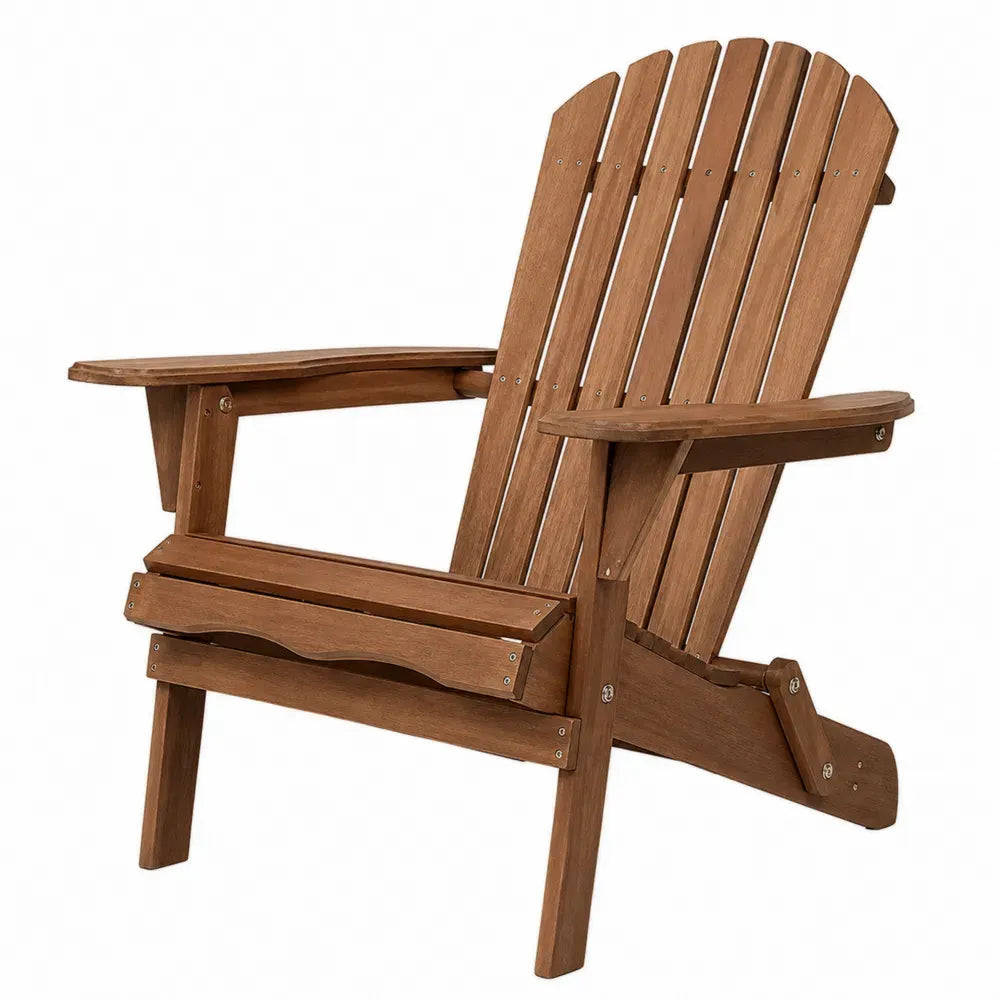 Silla de exterior tipo Adirondack de madera maciza de acacia color marrón natural 75 cm x 85 cm x 90 cm