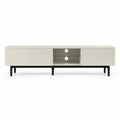 Mueble para TV en madera MDF con puertas correderas estriadas estante de vidrio templado estructura metálica 180 cm x 40 cm x 50 cm color blanco crema negro