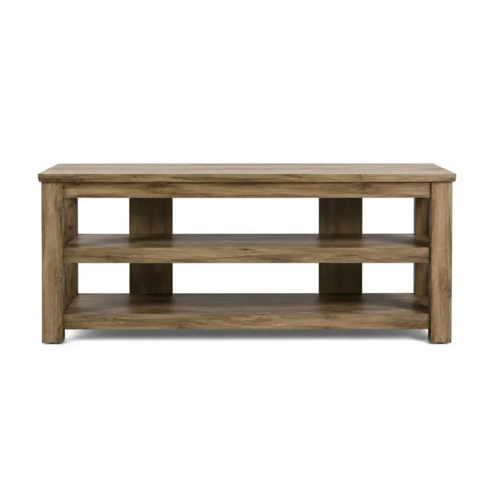 Mueble para TV de madera MDF estilo rústico color marrón natural estantería baja de dos niveles 140 x 40 x 50 cm