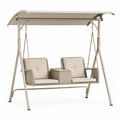 Columpio de exterior de 2 plazas con toldo estructura de acero y asiento de ratán sintético PE beige 180 x 120 x 160 cm