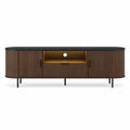 Mueble para TV con puertas acanaladas en madera MDF estante de vidrio templado estructura de acero 180 cm x 40 cm x 50 cm color madera oscura negro