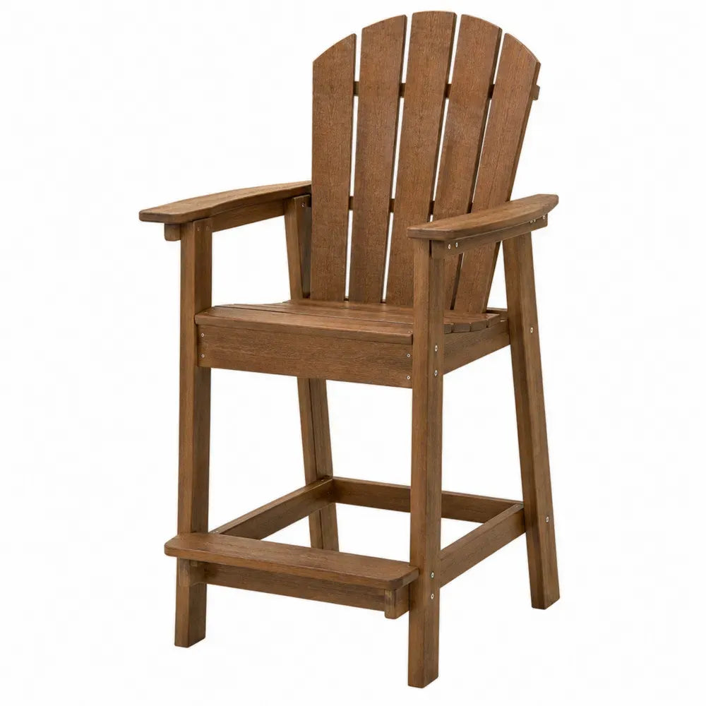 Silla de exterior tipo bar Adirondack de madera maciza de acacia color marrón natural 65 cm x 60 cm x 110 cm