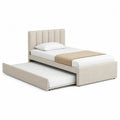 Cama nido tapizada para colchón 90 x 200 cm con cama extraíble estructura de MDF rectangular beige