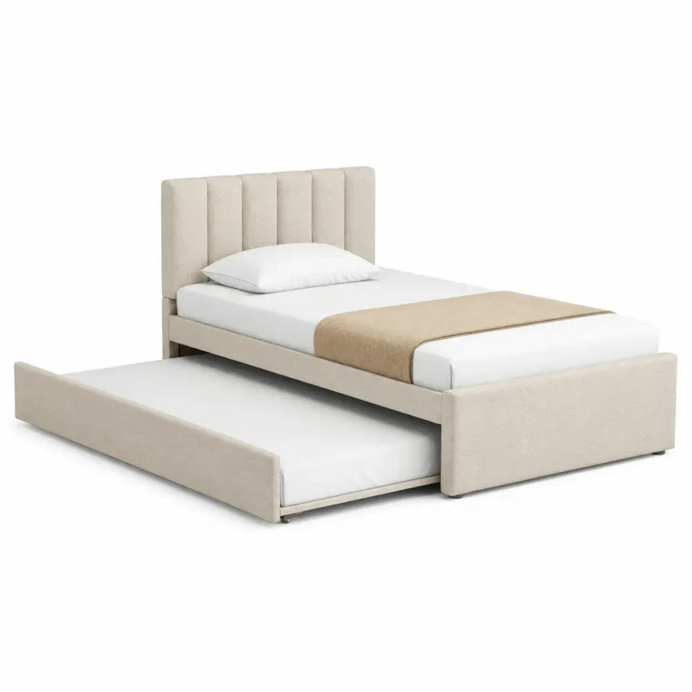 Cama nido tapizada para colchón 90 x 200 cm con cama extraíble estructura de MDF rectangular beige
