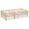 Cama infantil rectangular con barandillas y cajón para colchón 90 x 200 cm madera de pino y MDF natural y blanco