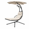 Silla colgante con soporte y toldo de acero con recubrimiento en polvo asiento de poliéster y estructura independiente 195 cm x 105 cm x 200 cm color negro beige