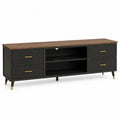 Mueble para TV de MDF negro con tablero efecto madera marrón cajones acanalados y patas metálicas 180 x 40 x 55 cm